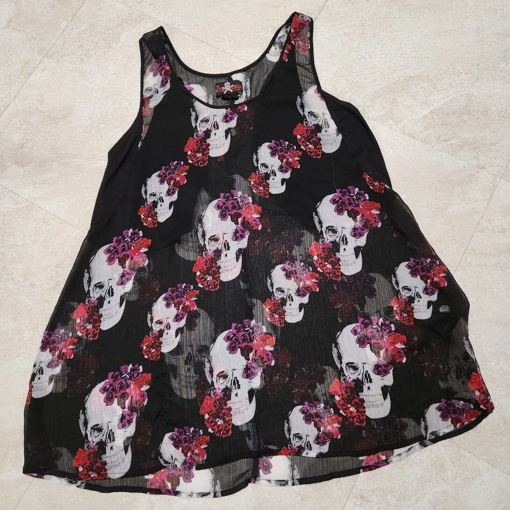 VTG Royal Bones Daang Goodman Tripp NYC Black Gothic Skull Rose Dress Womens 2XL